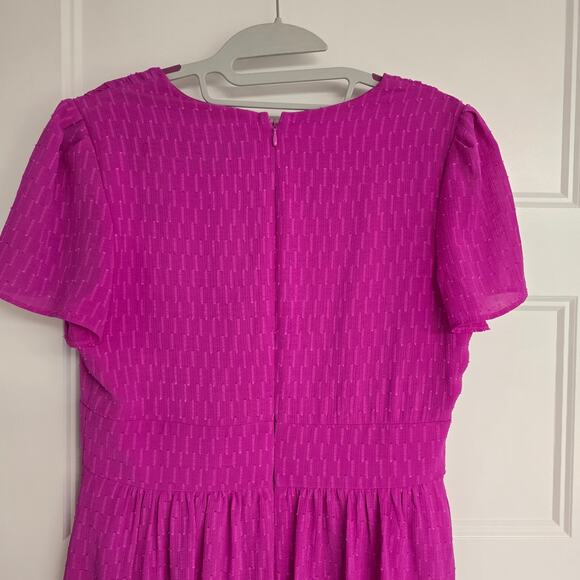 Women's DKNY Pink Short Sleeve Textured V-Neck Midi Dress | Size 8 - Picture 7 of 12